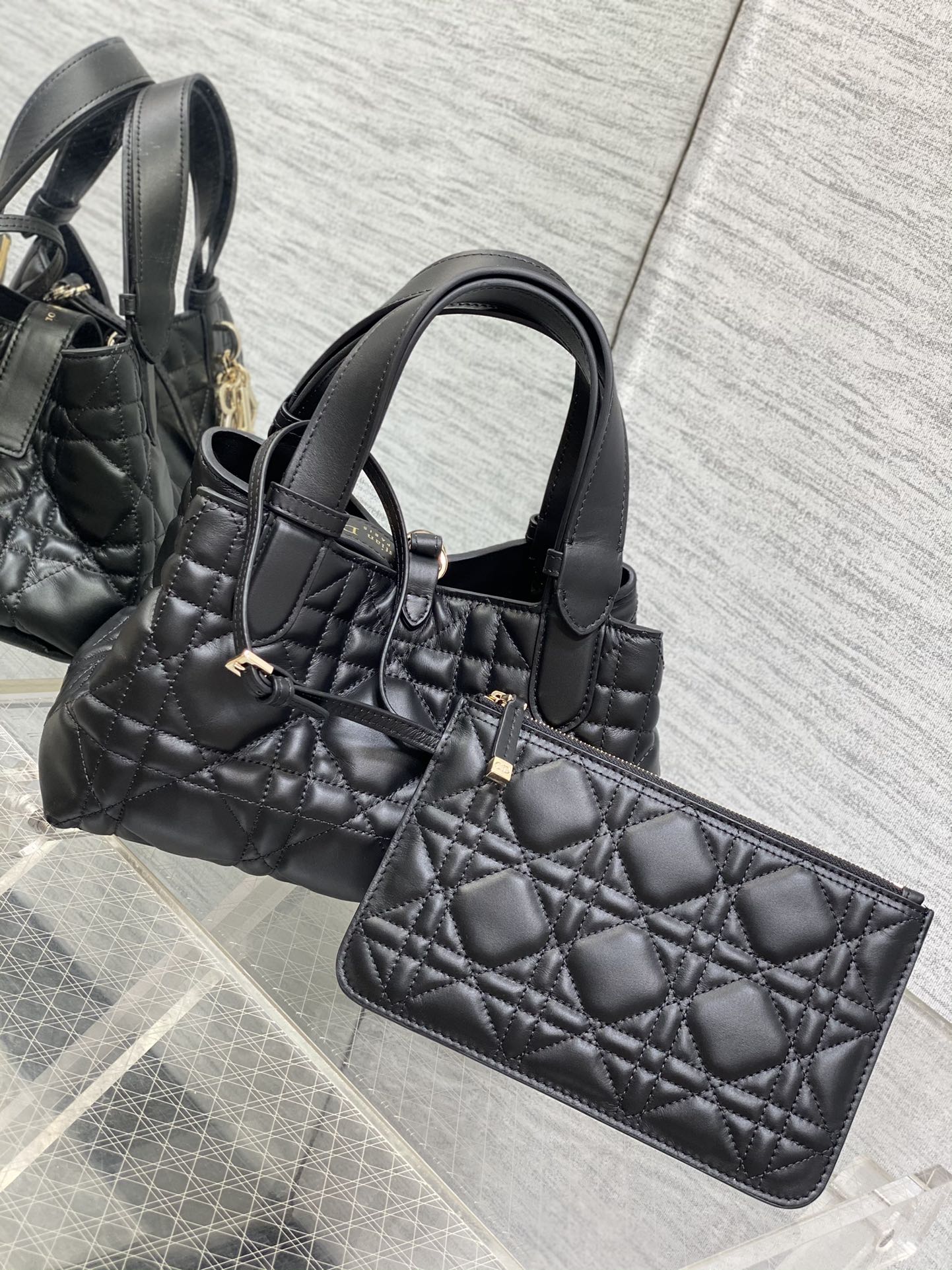 Small Dior Toujours Bag Black Macrocannage Calfskin